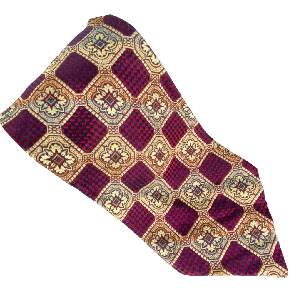 VALENTINO GARAVANI Mens Tie Red Gold Geometric Jacquard Classic Dress 4x56.5